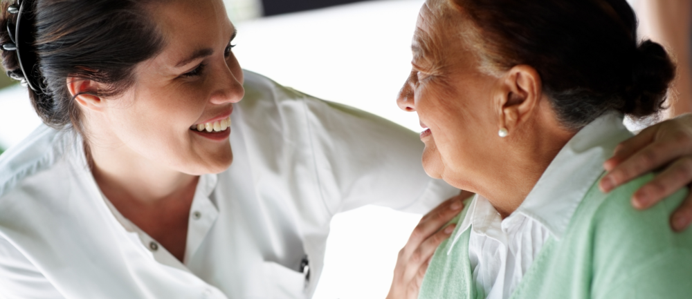 caregiver and patient looking at each other