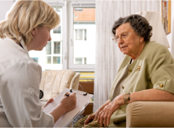 caregiver assisting patient in speaking